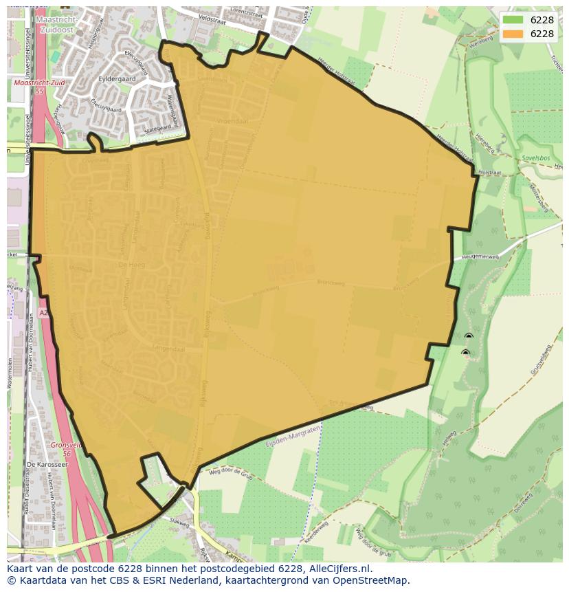 Afbeelding van het postcodegebied 6228 op de kaart.