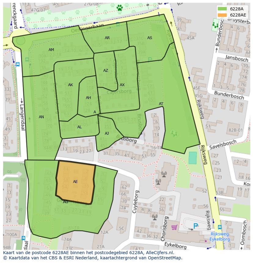 Afbeelding van het postcodegebied 6228 AE op de kaart.