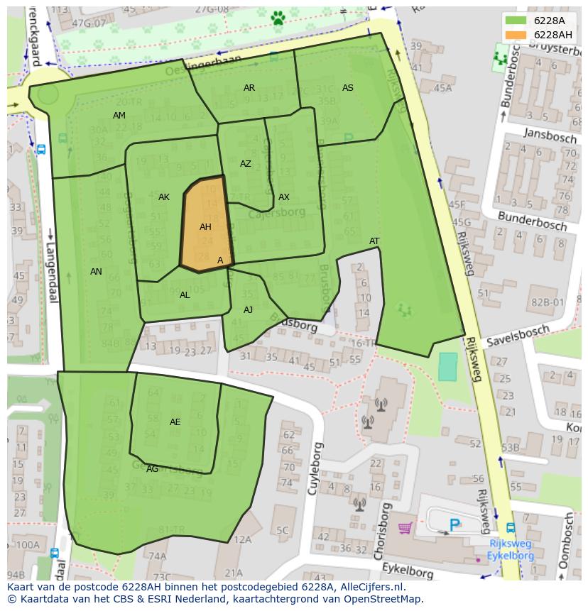 Afbeelding van het postcodegebied 6228 AH op de kaart.