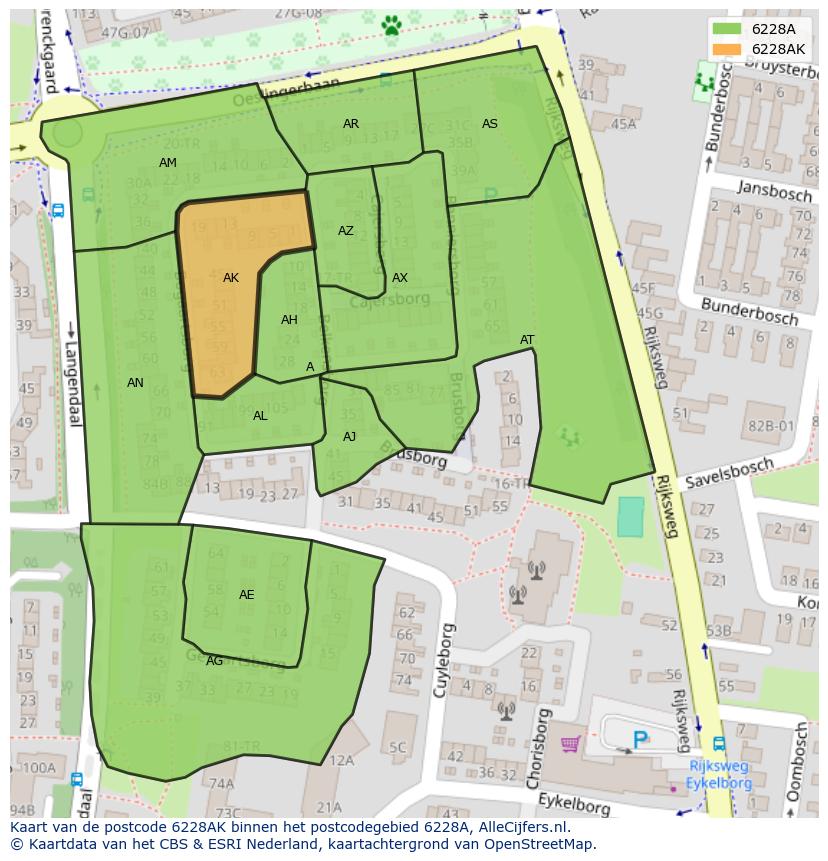 Afbeelding van het postcodegebied 6228 AK op de kaart.