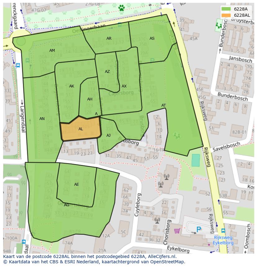 Afbeelding van het postcodegebied 6228 AL op de kaart.