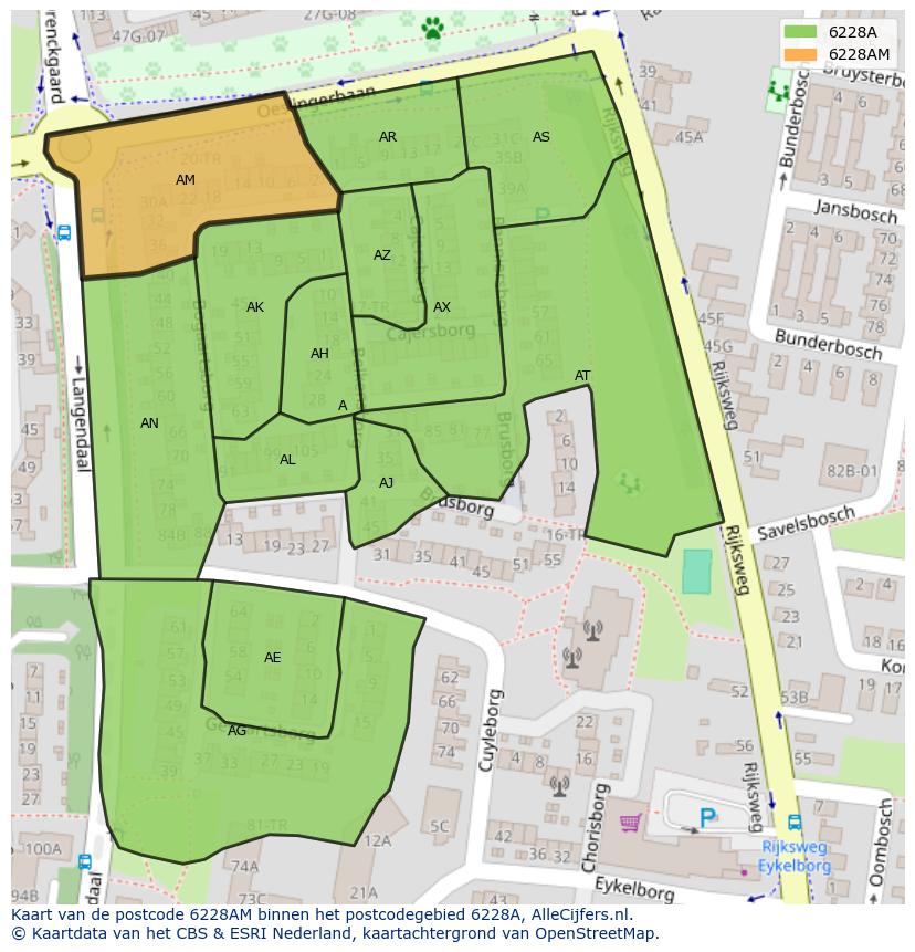 Afbeelding van het postcodegebied 6228 AM op de kaart.