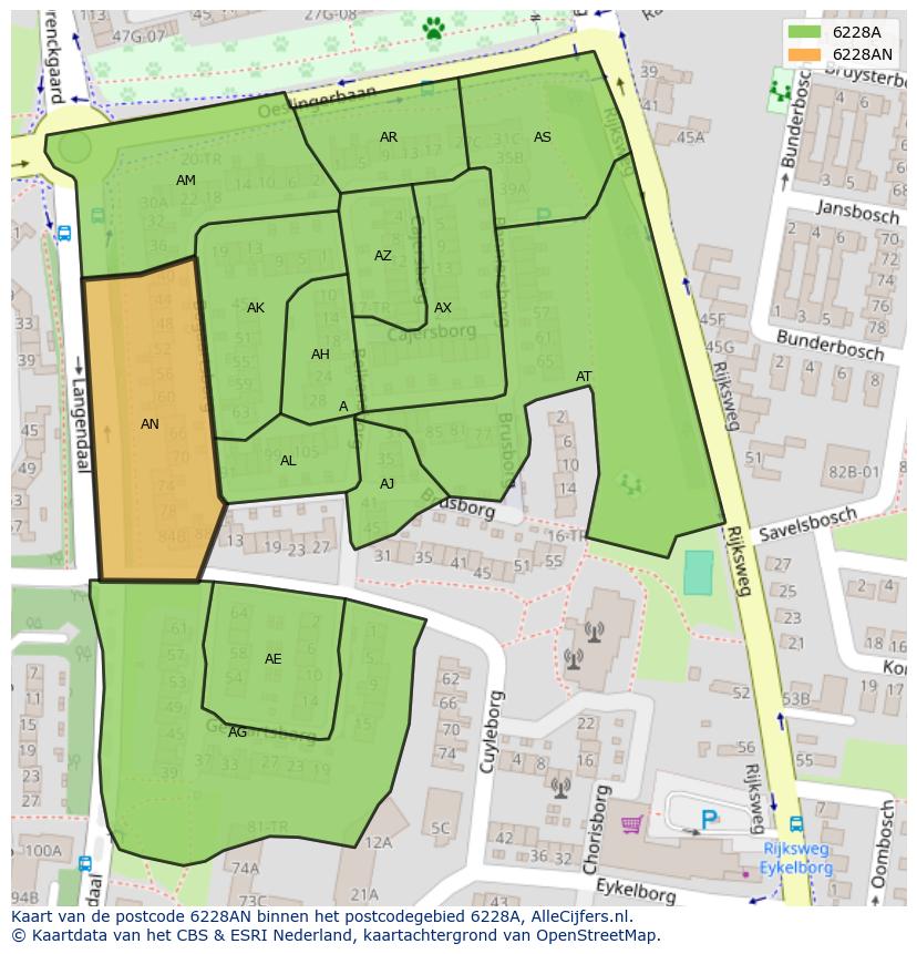 Afbeelding van het postcodegebied 6228 AN op de kaart.