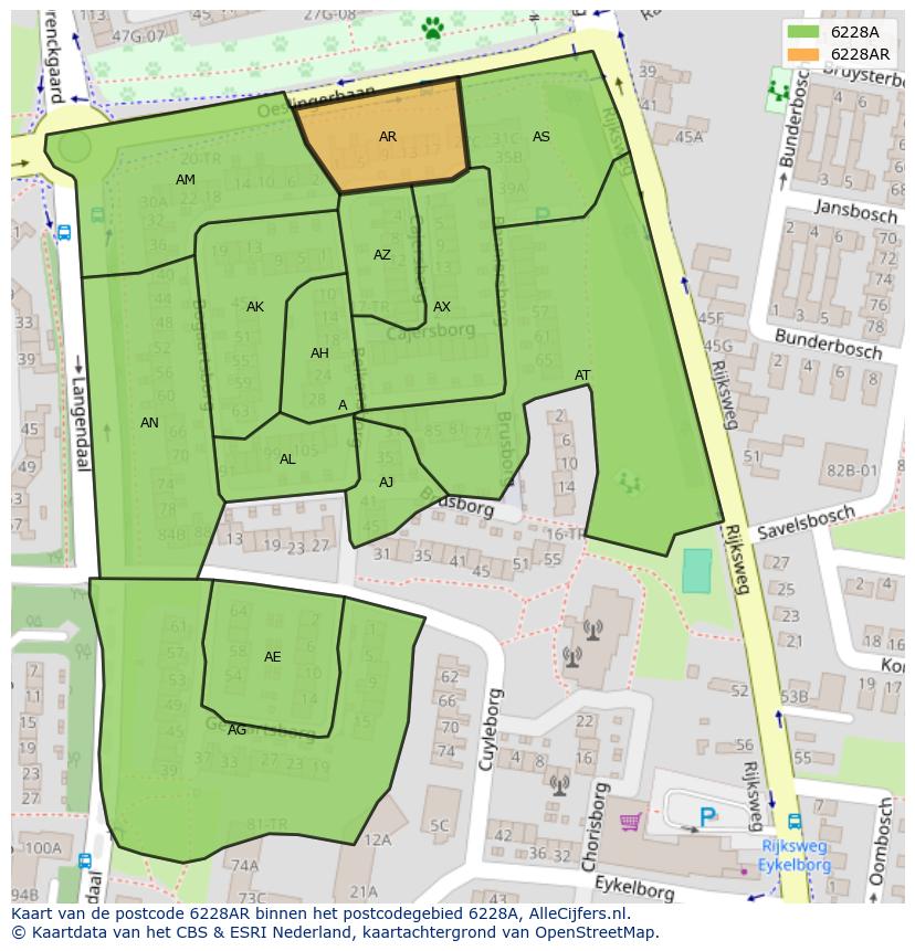 Afbeelding van het postcodegebied 6228 AR op de kaart.