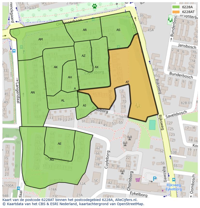 Afbeelding van het postcodegebied 6228 AT op de kaart.