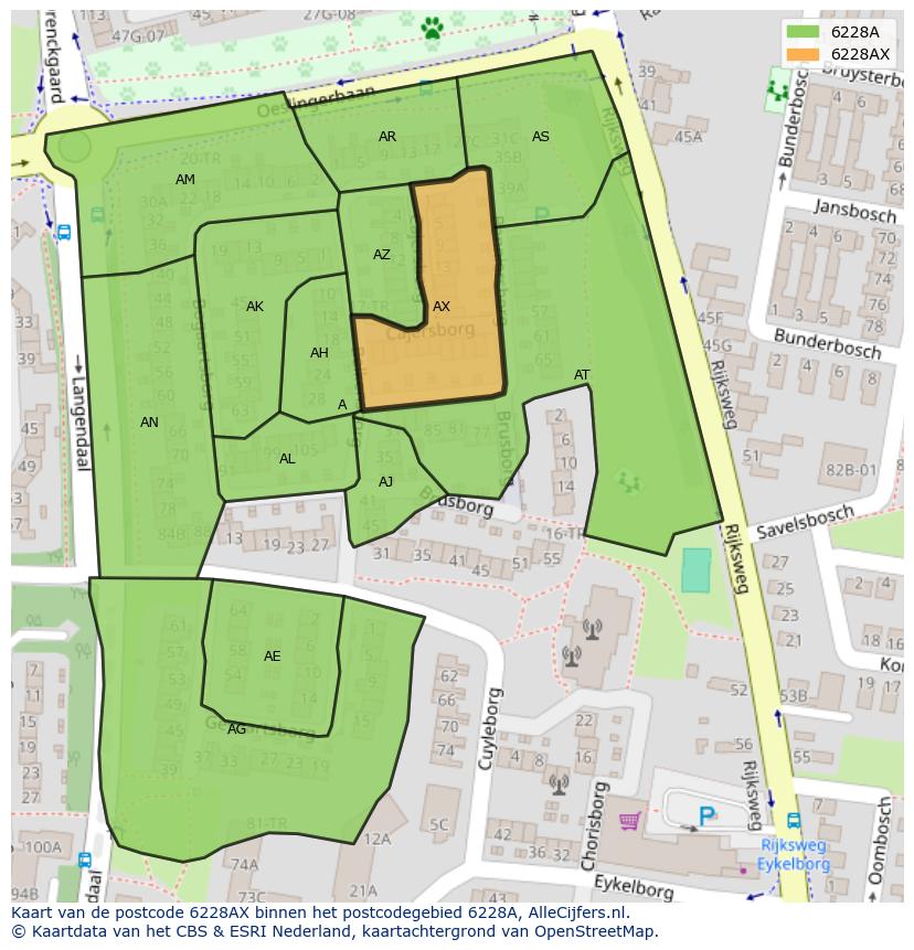 Afbeelding van het postcodegebied 6228 AX op de kaart.
