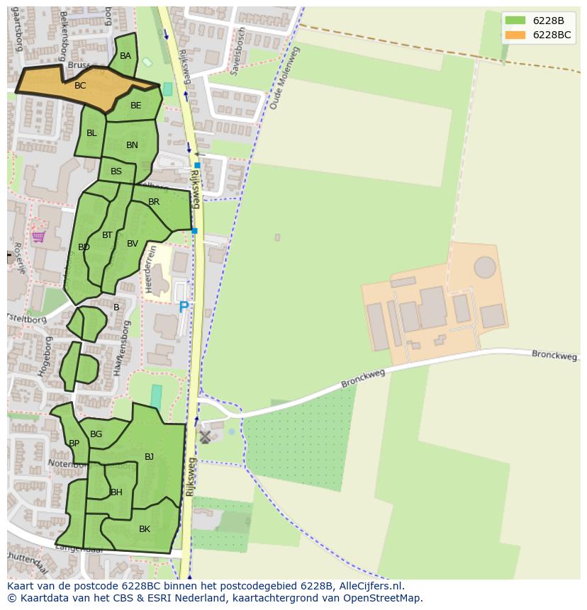 Afbeelding van het postcodegebied 6228 BC op de kaart.