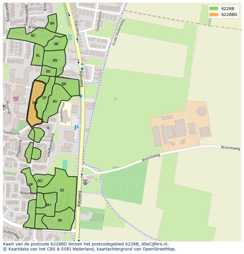 Afbeelding van het postcodegebied 6228 BD op de kaart.