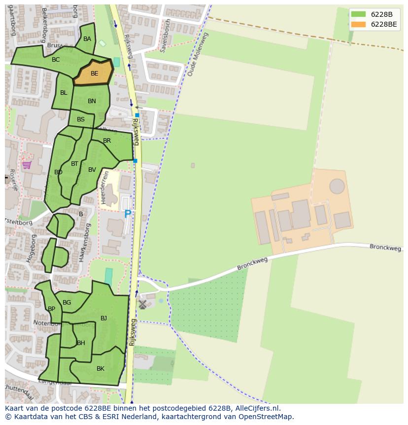 Afbeelding van het postcodegebied 6228 BE op de kaart.