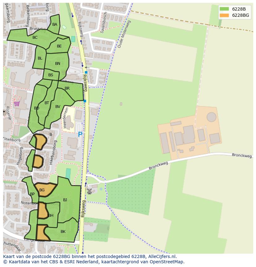 Afbeelding van het postcodegebied 6228 BG op de kaart.