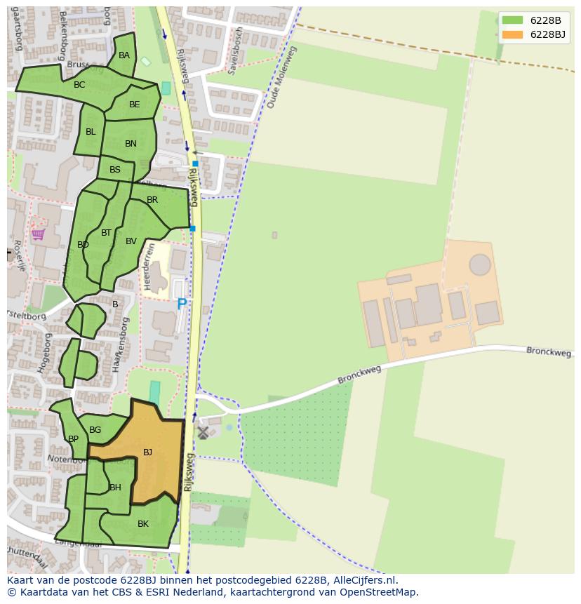 Afbeelding van het postcodegebied 6228 BJ op de kaart.