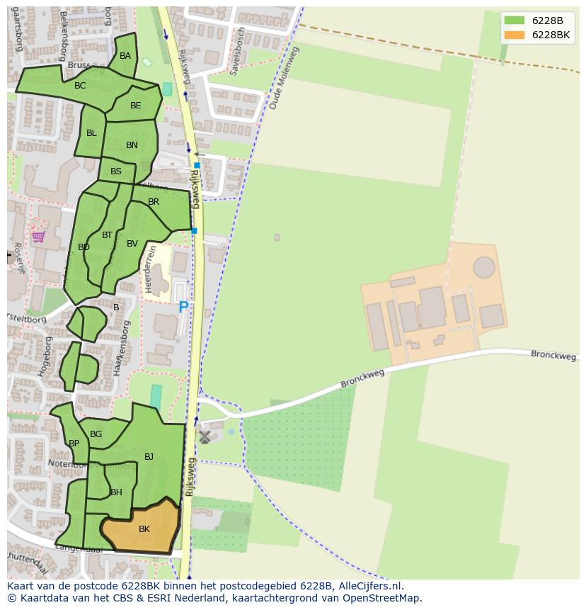 Afbeelding van het postcodegebied 6228 BK op de kaart.