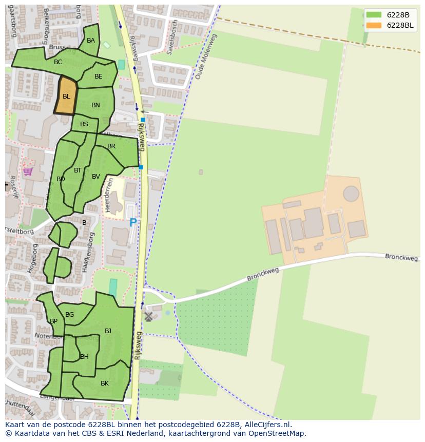 Afbeelding van het postcodegebied 6228 BL op de kaart.