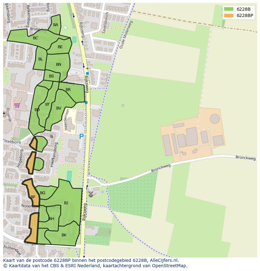 Afbeelding van het postcodegebied 6228 BP op de kaart.