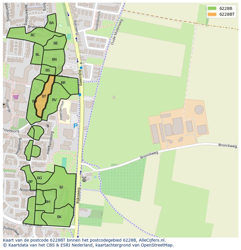 Afbeelding van het postcodegebied 6228 BT op de kaart.