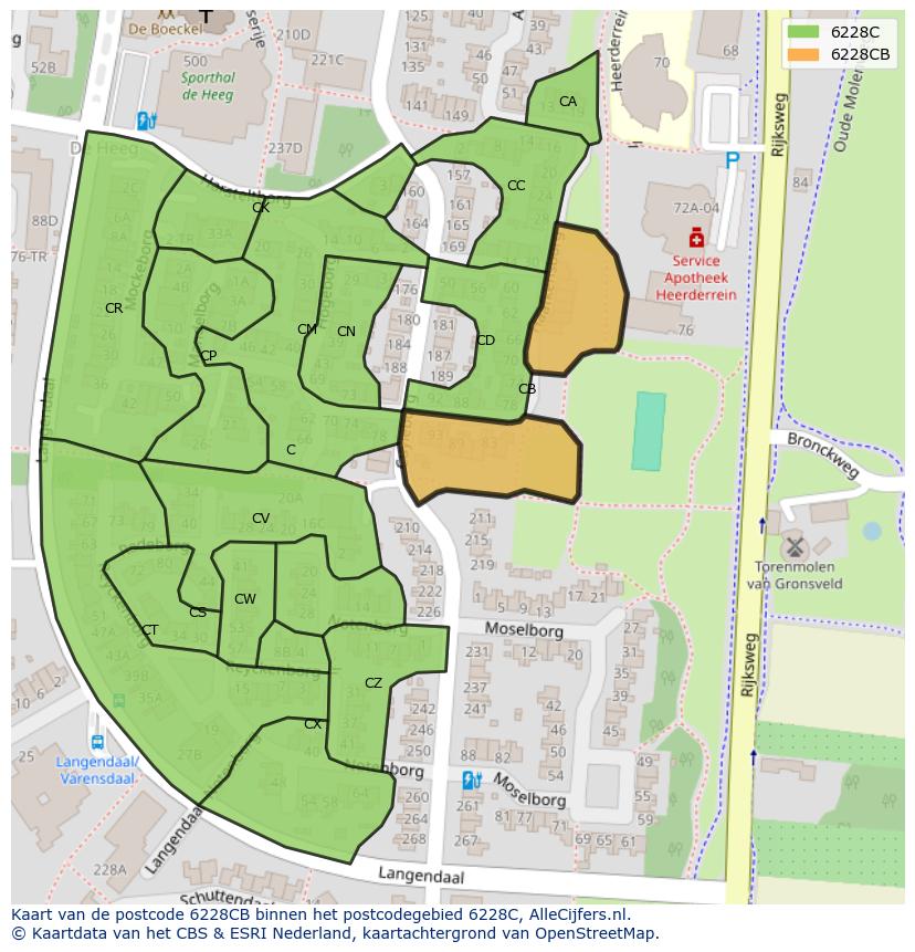 Afbeelding van het postcodegebied 6228 CB op de kaart.