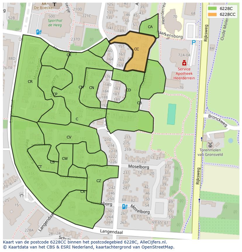 Afbeelding van het postcodegebied 6228 CC op de kaart.