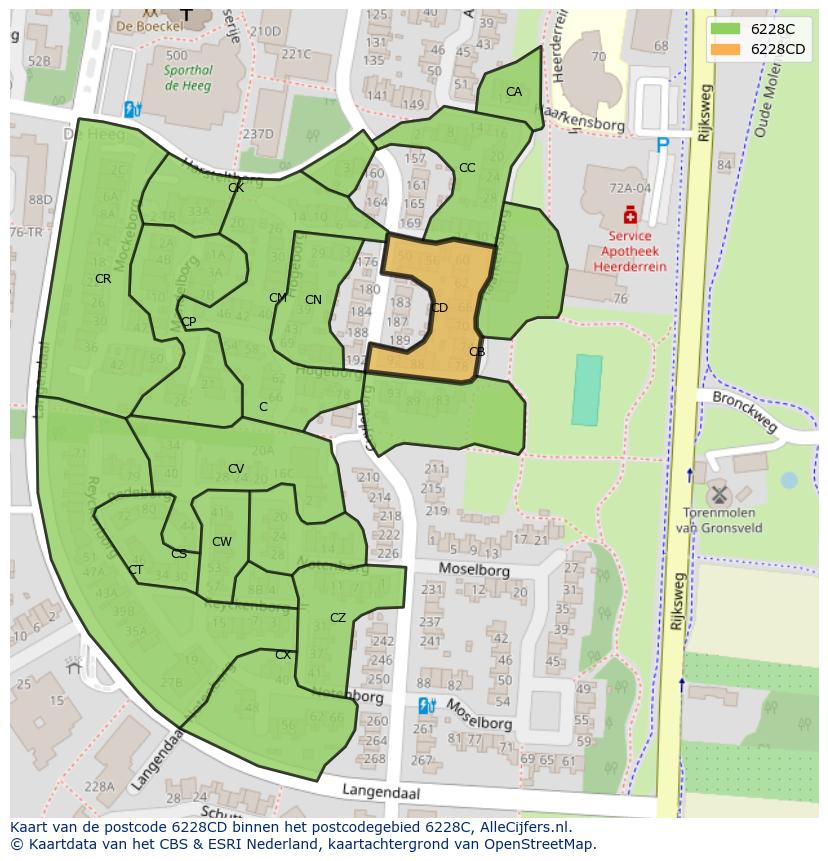 Afbeelding van het postcodegebied 6228 CD op de kaart.