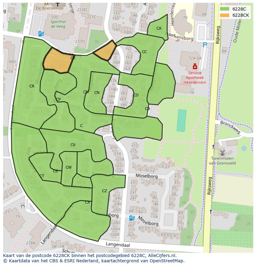 Afbeelding van het postcodegebied 6228 CK op de kaart.