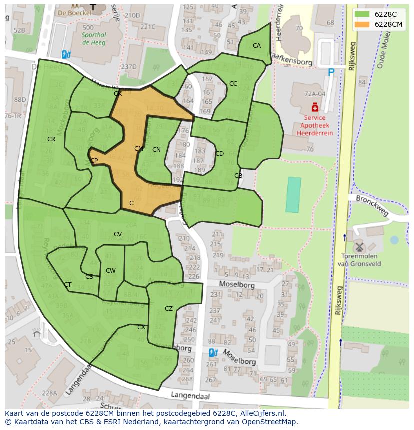 Afbeelding van het postcodegebied 6228 CM op de kaart.