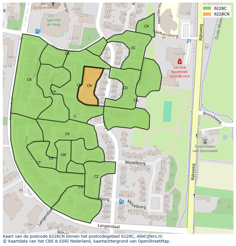 Afbeelding van het postcodegebied 6228 CN op de kaart.
