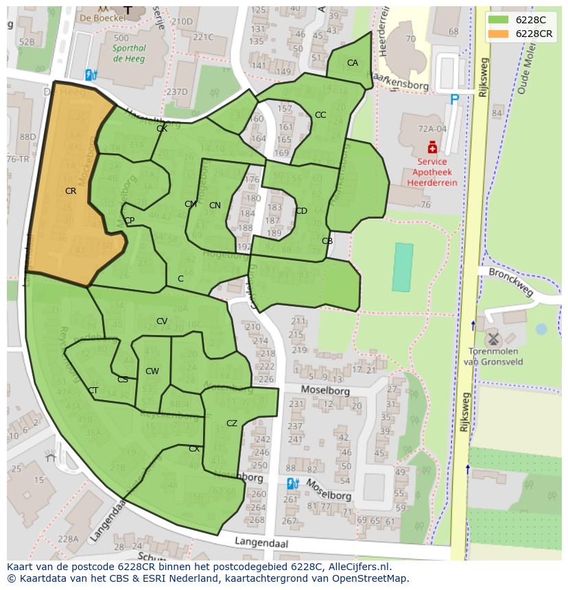 Afbeelding van het postcodegebied 6228 CR op de kaart.