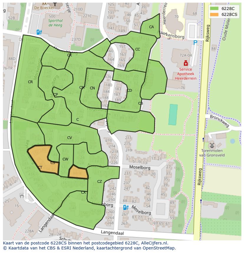 Afbeelding van het postcodegebied 6228 CS op de kaart.