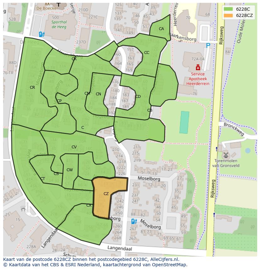 Afbeelding van het postcodegebied 6228 CZ op de kaart.