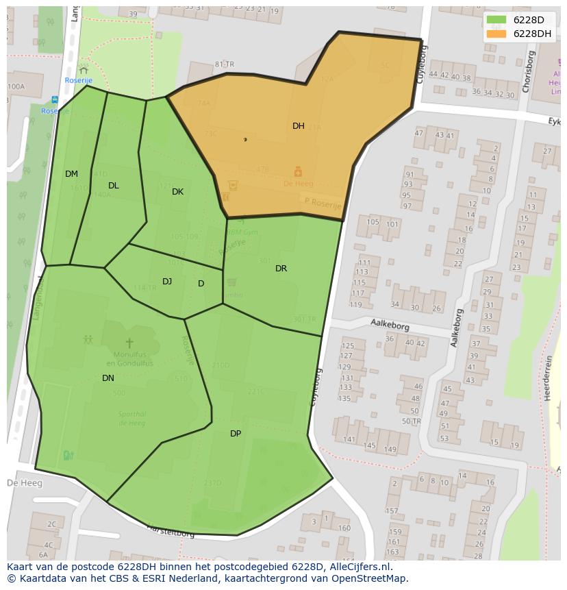 Afbeelding van het postcodegebied 6228 DH op de kaart.