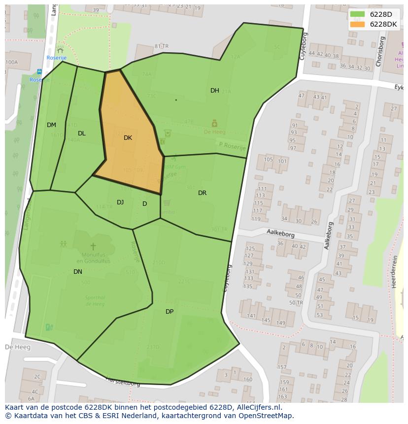 Afbeelding van het postcodegebied 6228 DK op de kaart.