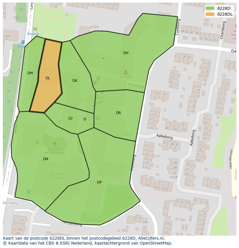 Afbeelding van het postcodegebied 6228 DL op de kaart.