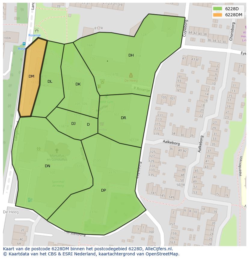 Afbeelding van het postcodegebied 6228 DM op de kaart.