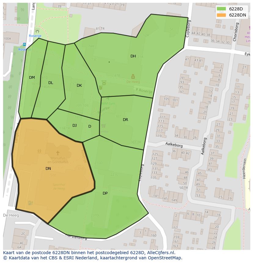 Afbeelding van het postcodegebied 6228 DN op de kaart.