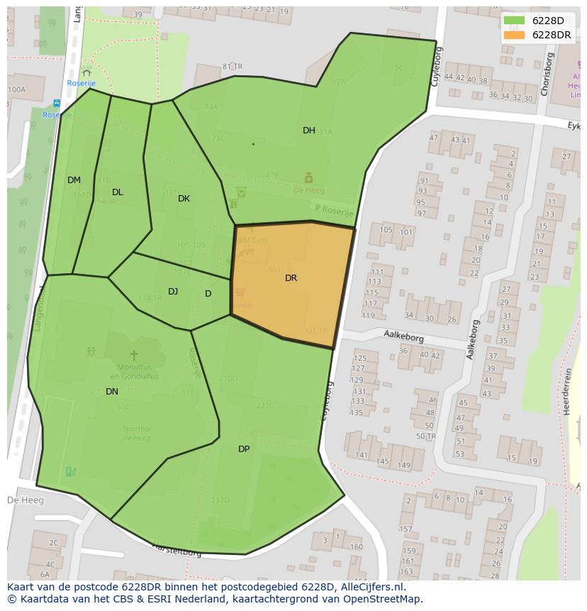 Afbeelding van het postcodegebied 6228 DR op de kaart.