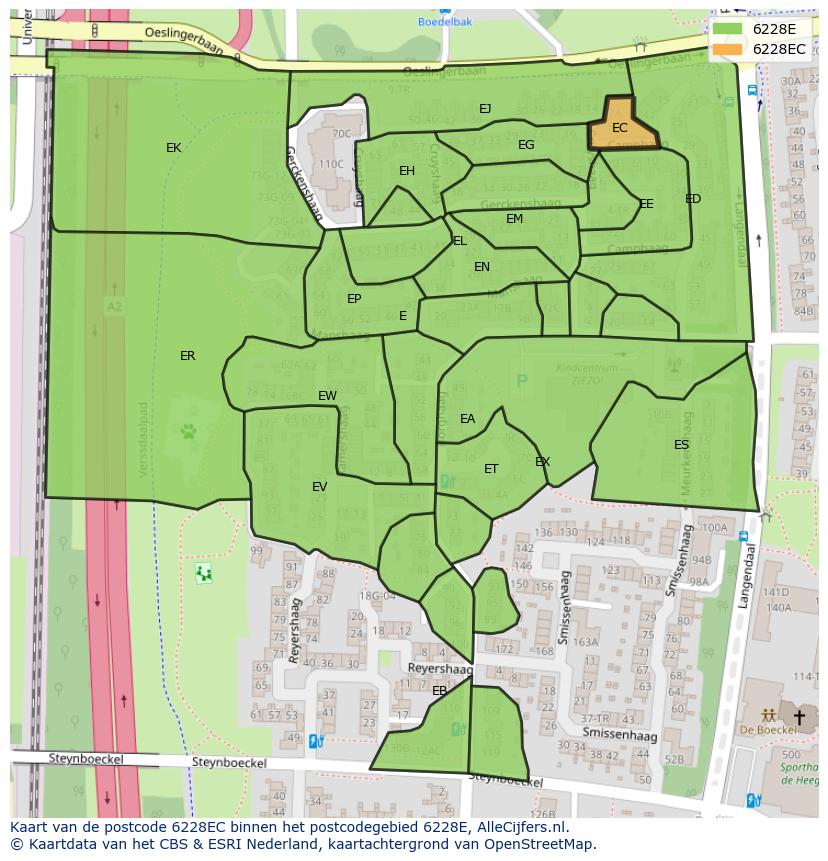 Afbeelding van het postcodegebied 6228 EC op de kaart.