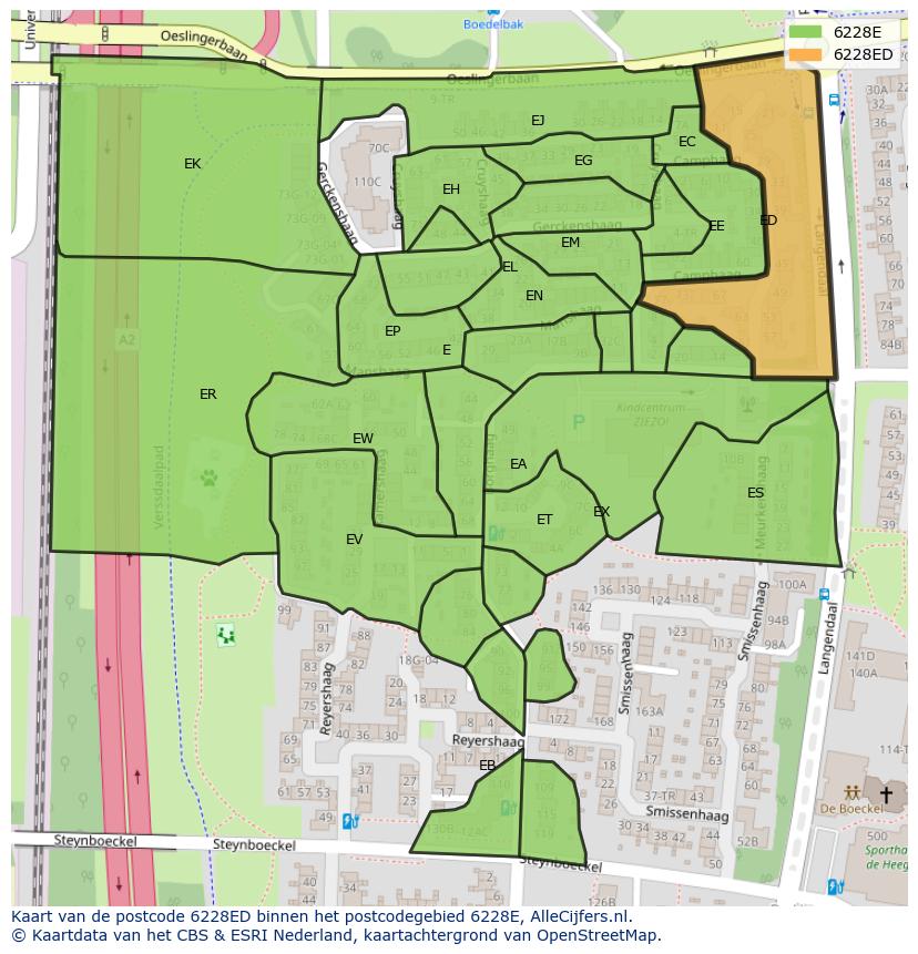 Afbeelding van het postcodegebied 6228 ED op de kaart.