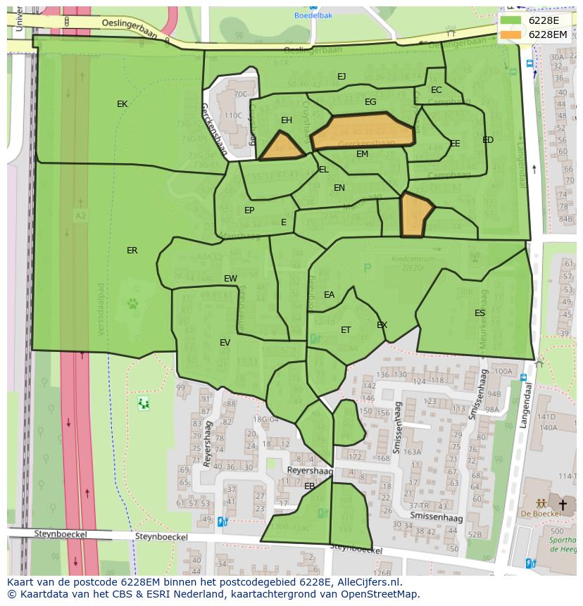Afbeelding van het postcodegebied 6228 EM op de kaart.