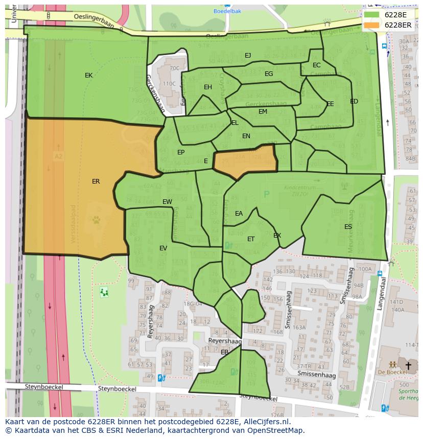 Afbeelding van het postcodegebied 6228 ER op de kaart.
