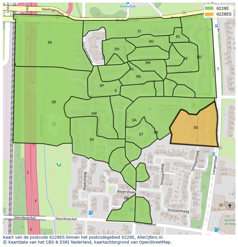 Afbeelding van het postcodegebied 6228 ES op de kaart.