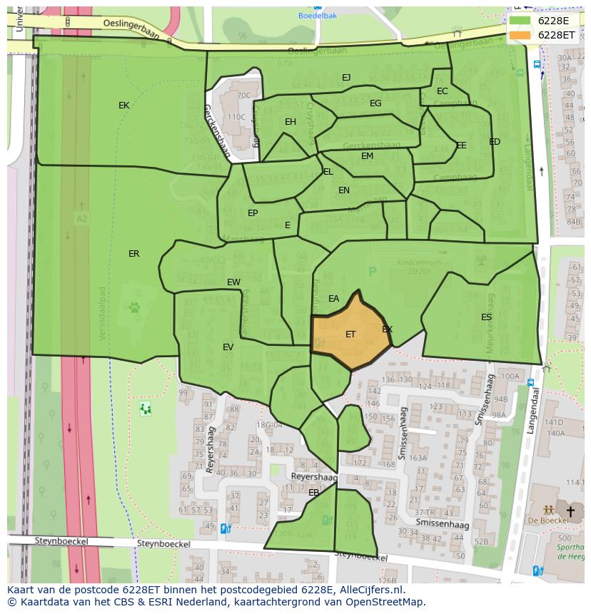 Afbeelding van het postcodegebied 6228 ET op de kaart.