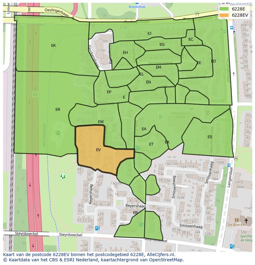 Afbeelding van het postcodegebied 6228 EV op de kaart.