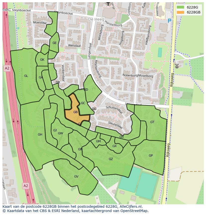 Afbeelding van het postcodegebied 6228 GB op de kaart.