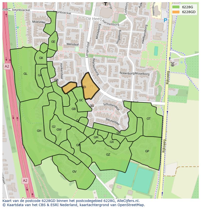 Afbeelding van het postcodegebied 6228 GD op de kaart.