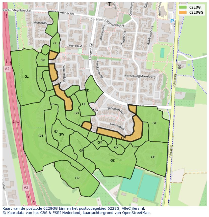 Afbeelding van het postcodegebied 6228 GG op de kaart.
