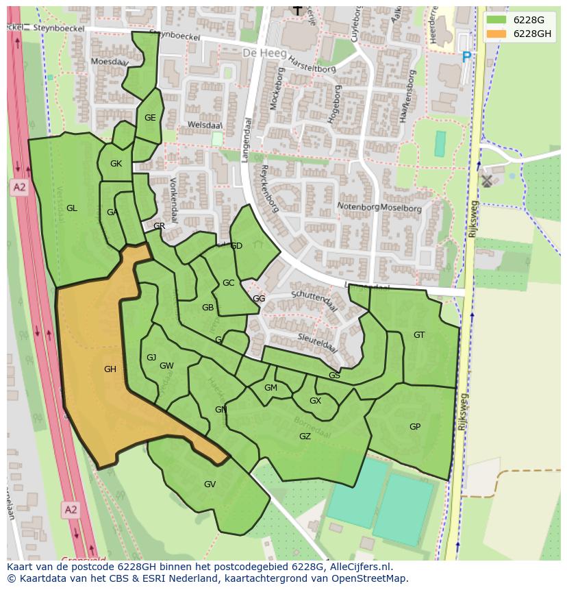 Afbeelding van het postcodegebied 6228 GH op de kaart.