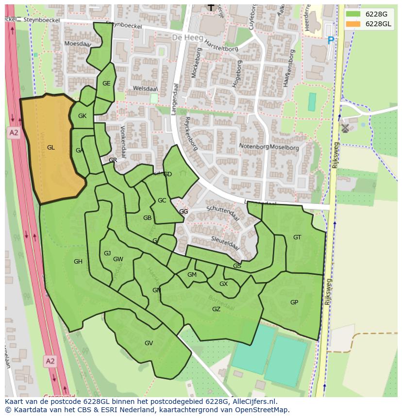 Afbeelding van het postcodegebied 6228 GL op de kaart.