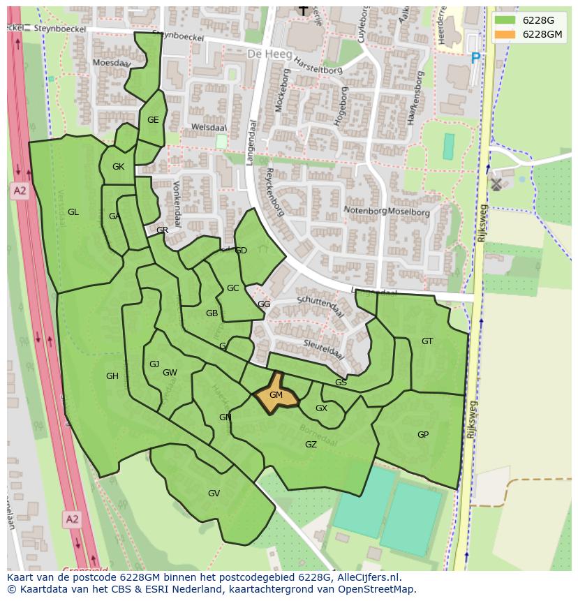 Afbeelding van het postcodegebied 6228 GM op de kaart.