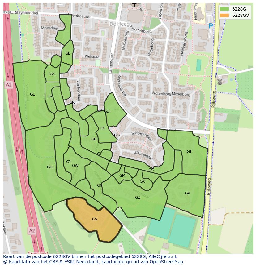 Afbeelding van het postcodegebied 6228 GV op de kaart.