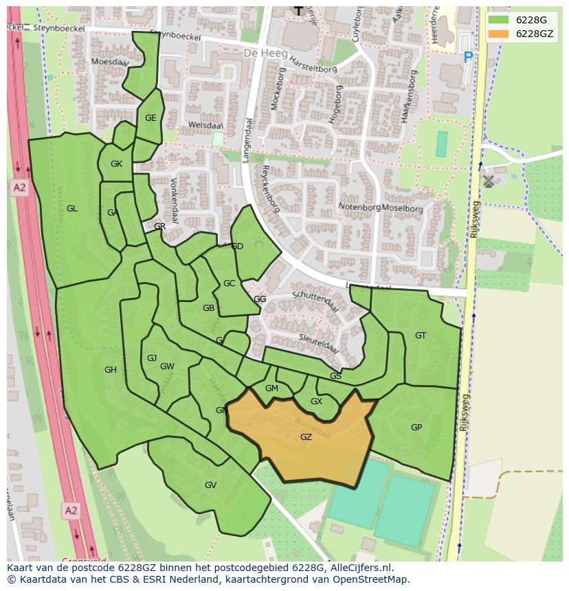 Afbeelding van het postcodegebied 6228 GZ op de kaart.