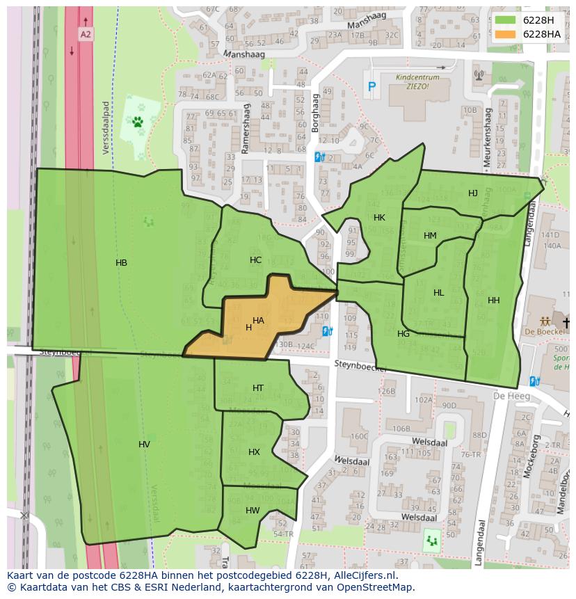 Afbeelding van het postcodegebied 6228 HA op de kaart.